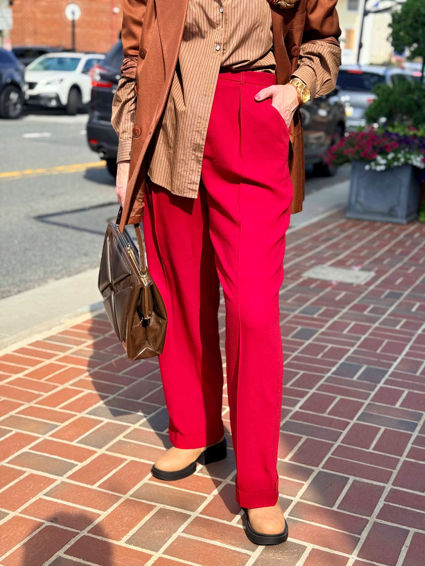 Vintage Jones New York Red Wool Pleated Wide Leg Trouser - Size M
