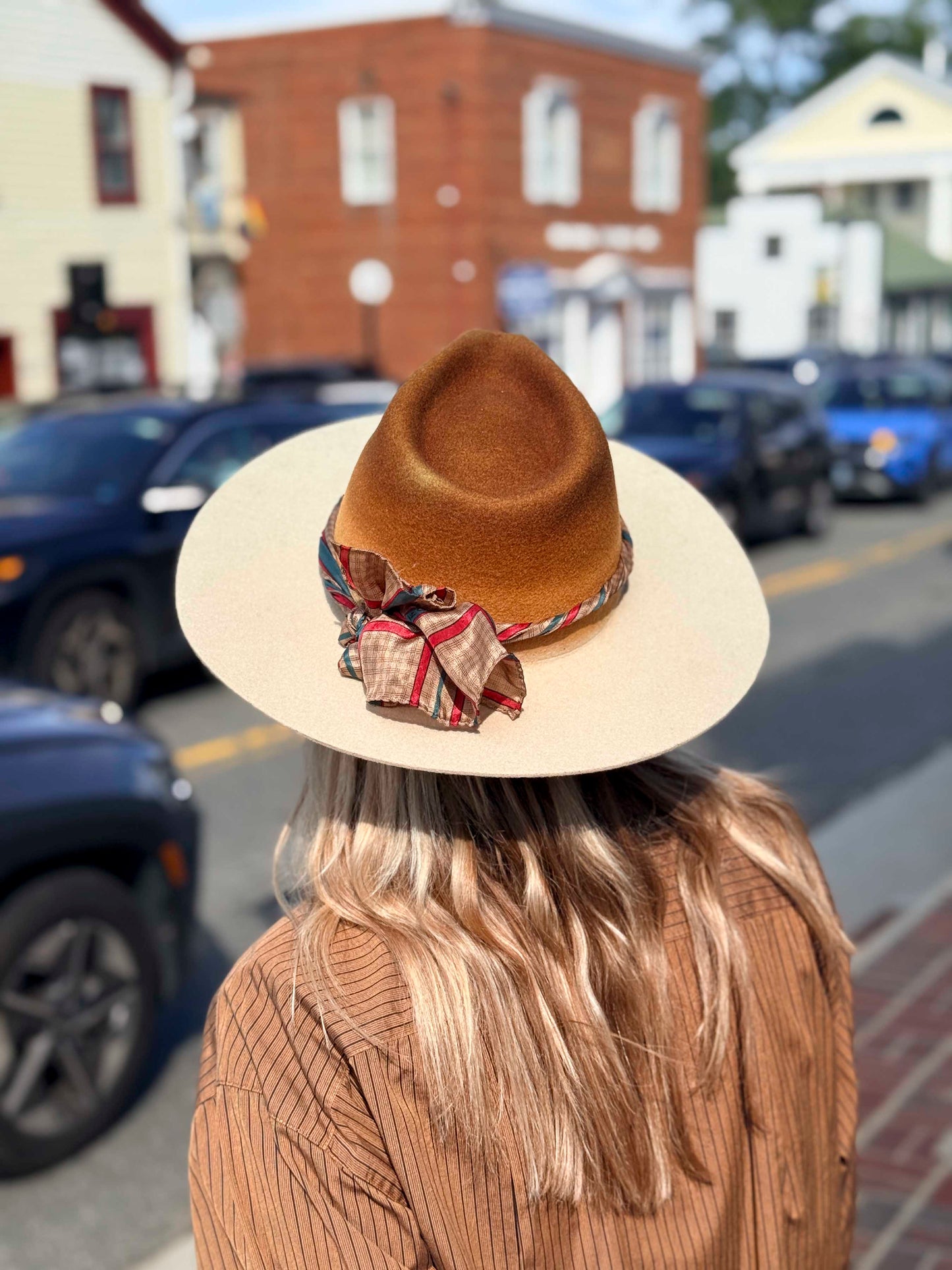 New Wyeth Ariel Wool Hat in Brown Oatmeal with Added Vintage Scarf