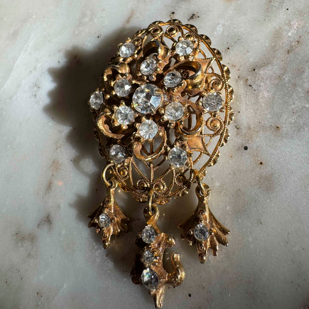 
                      
                        Vintage Victorian-Inspired Filigree Rhinestone Brooch
                      
                    