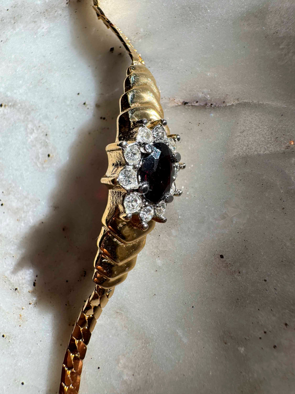 Vintage Gold-Tone Bracelet with Deep Red Centerpiece