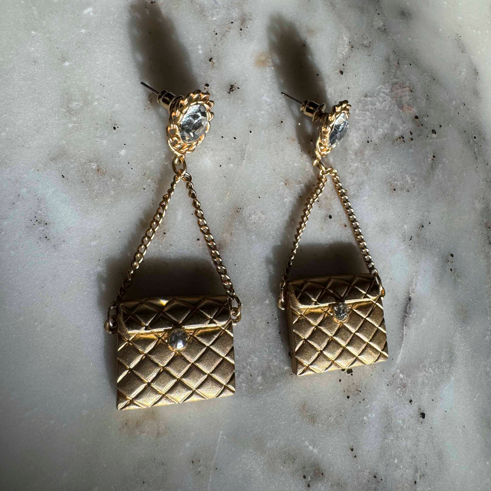 
                      
                        Vintage Quilted Handbag Earrings With Rhinestone
                      
                    