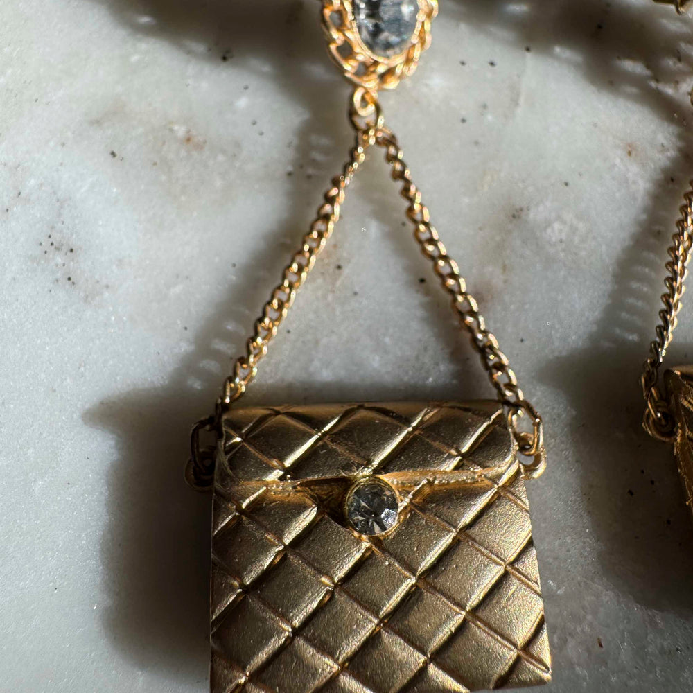 
                      
                        Vintage Quilted Handbag Earrings With Rhinestone
                      
                    