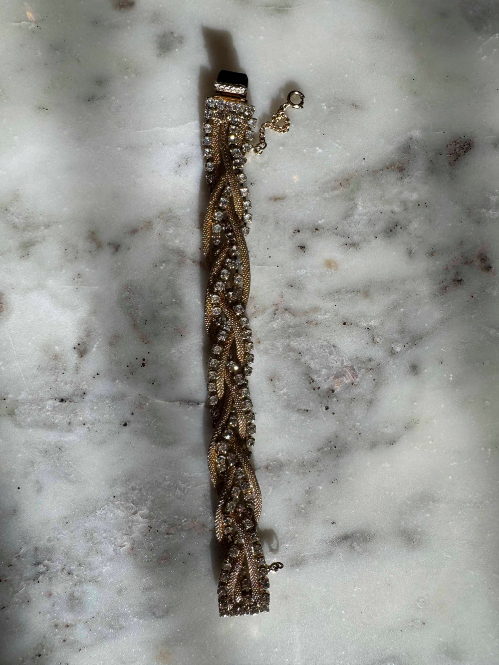 Vintage Gold-Tone Braided Rhinestone Bracelet