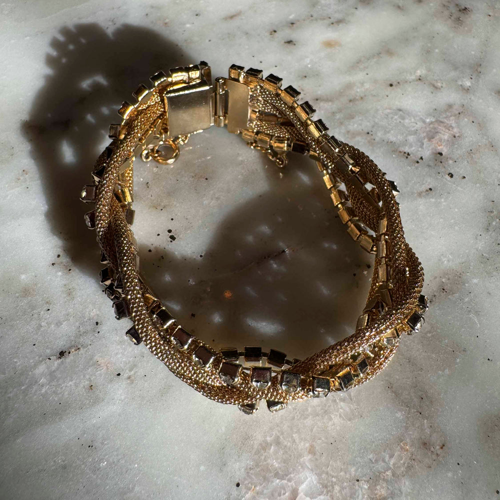 
                      
                        Vintage Gold-Tone Braided Rhinestone Bracelet
                      
                    
