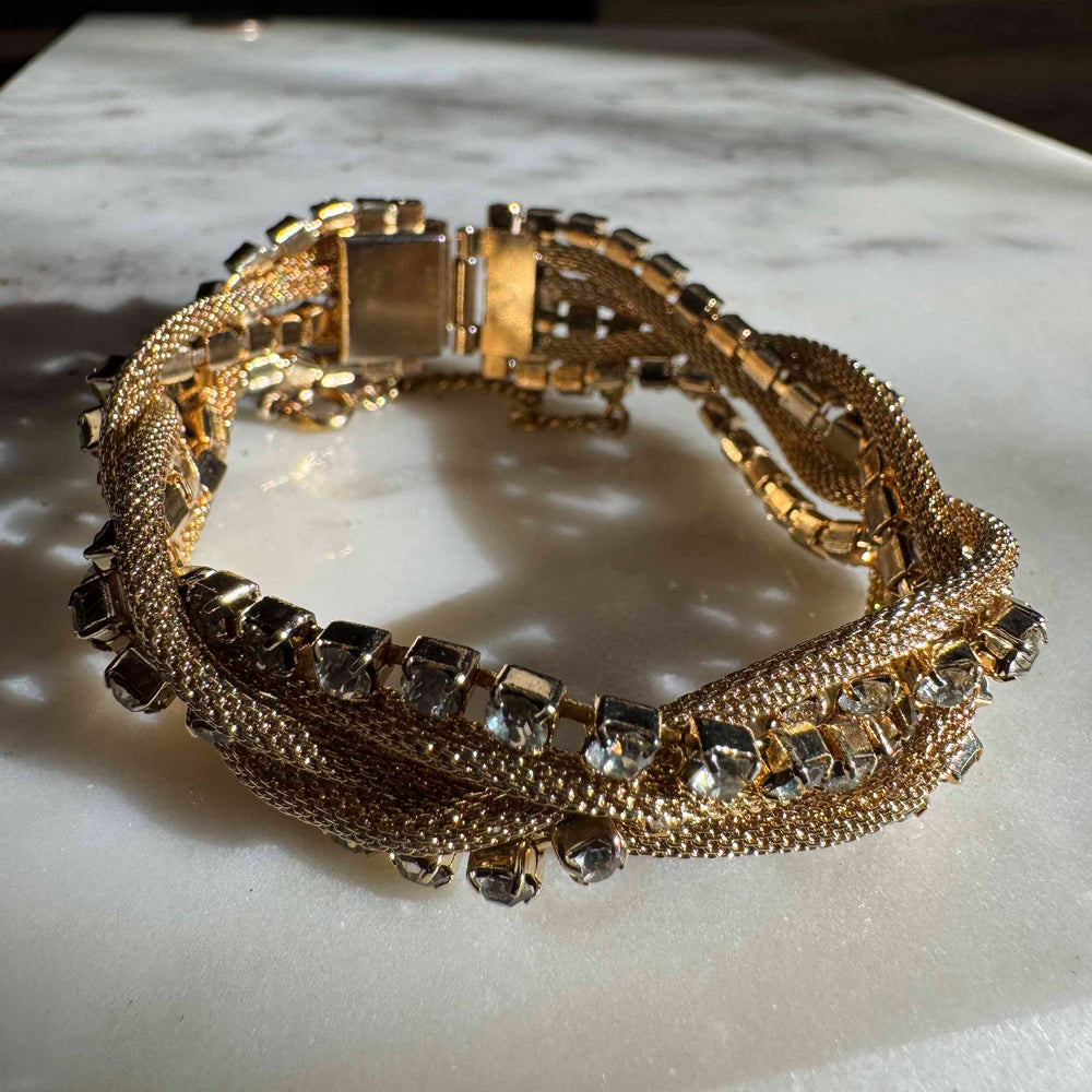 
                      
                        Vintage Gold-Tone Braided Rhinestone Bracelet
                      
                    