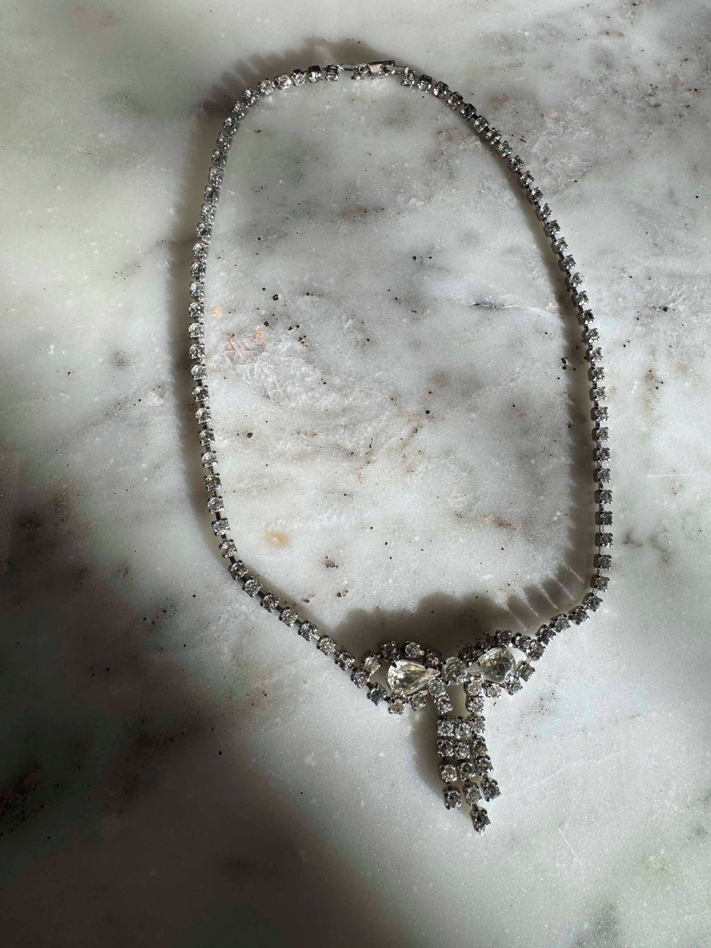 Vintage Rhinestone Bow Necklace