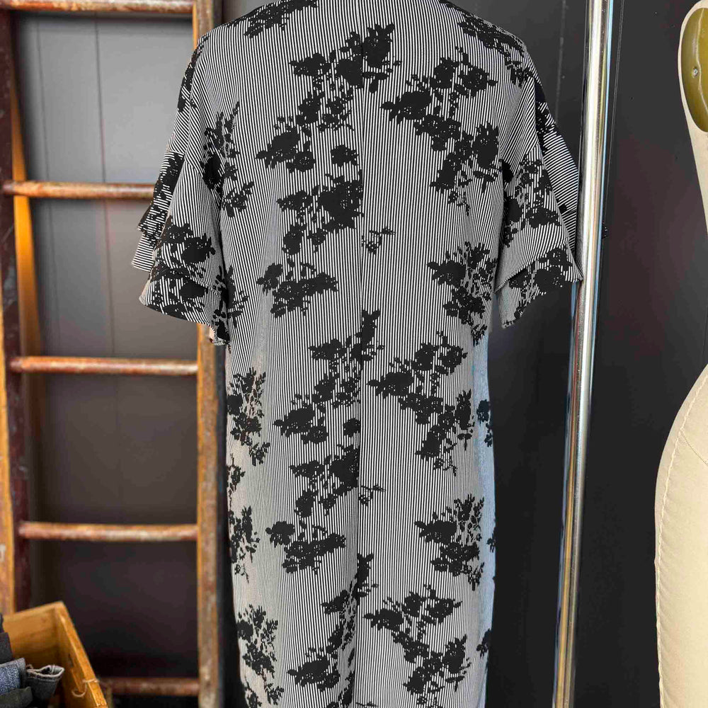
                      
                        Pre-loved Black and White Stripe Floral Dress - Size L
                      
                    