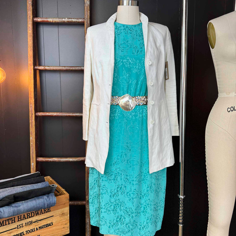 
                      
                        Vintage Teal Floral Jacquard Dress - Size M/L
                      
                    