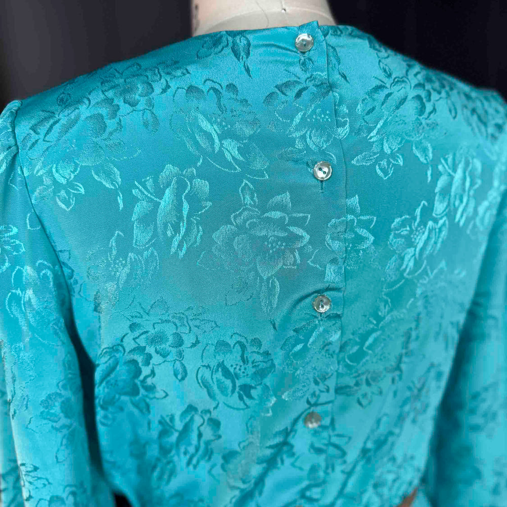 Vintage Teal Floral Jacquard Dress - Size M/L