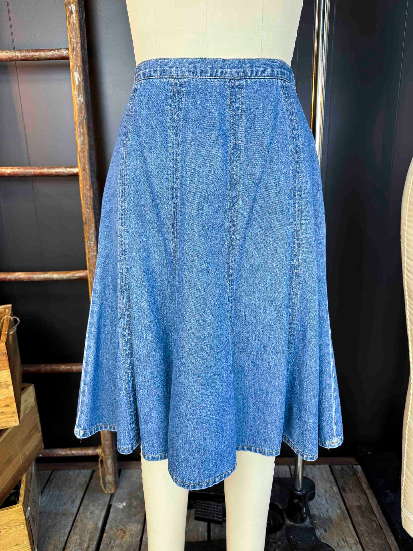 Vintage Bonjour Denim Midi Skirt - Size S