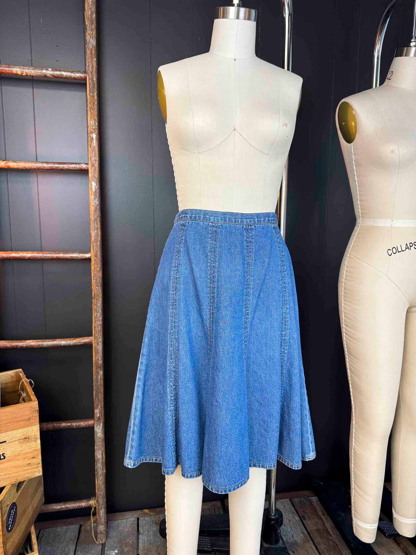 Vintage Bonjour Denim Midi Skirt - Size S