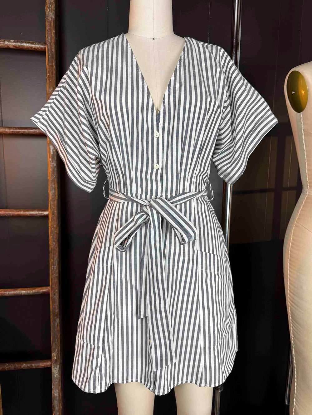 Pre-loved Black and White Striped Poplin Dress - Size XS
