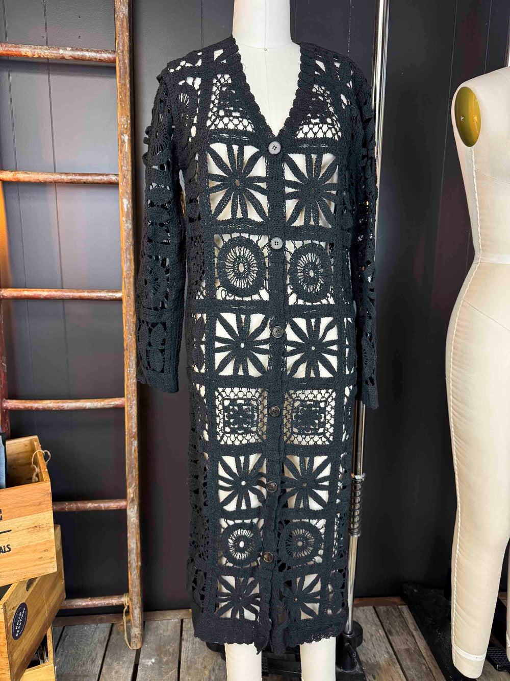 New Crochet Maxi Kimono Cardigan - Size S/M