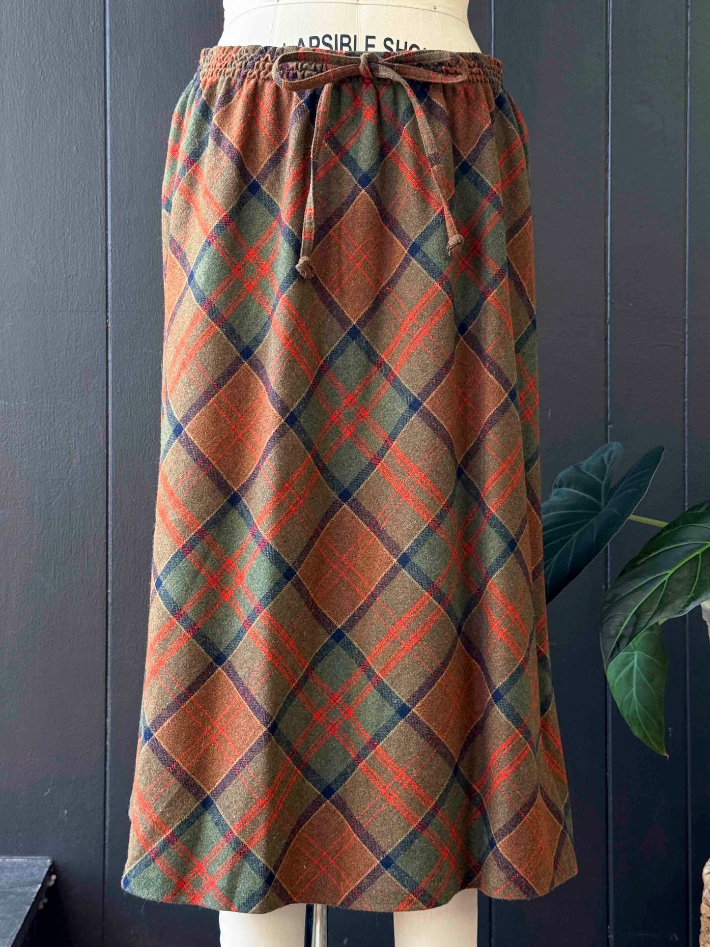 Vintage Copley Square Green and Brown Plaid Skirt - Size S