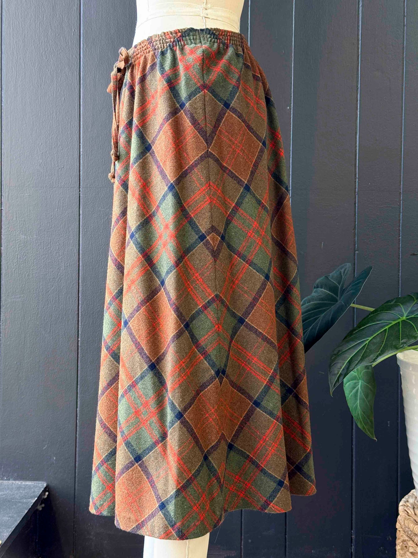 Vintage Copley Square Green and Brown Plaid Skirt - Size S