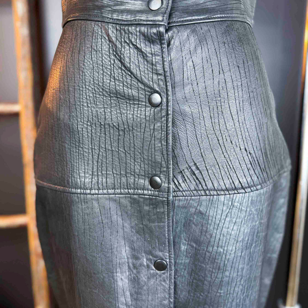 Vintage Leather Snap Front Skirt - Size S