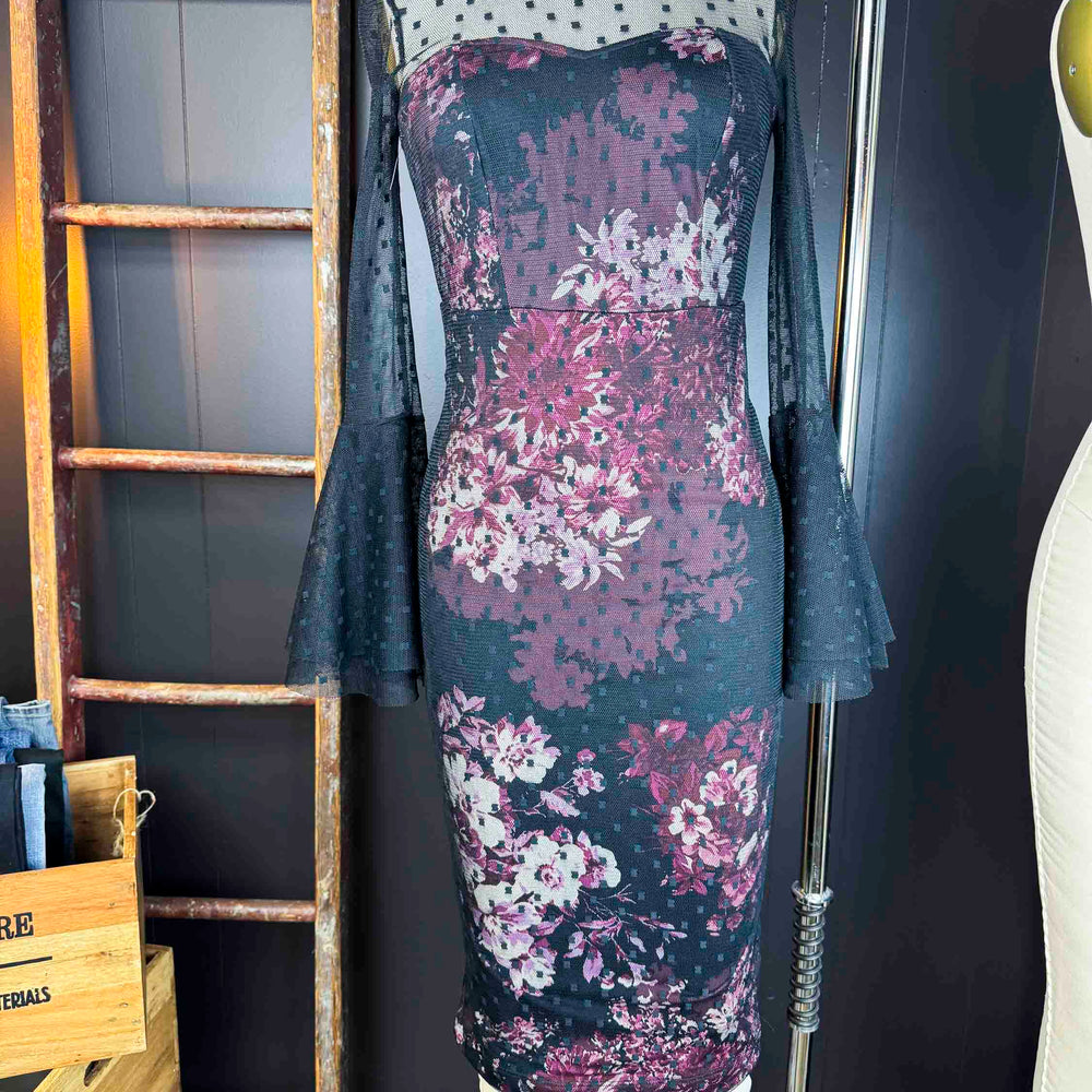 Pre-loved Black Mesh And Floral Dress - Size XS