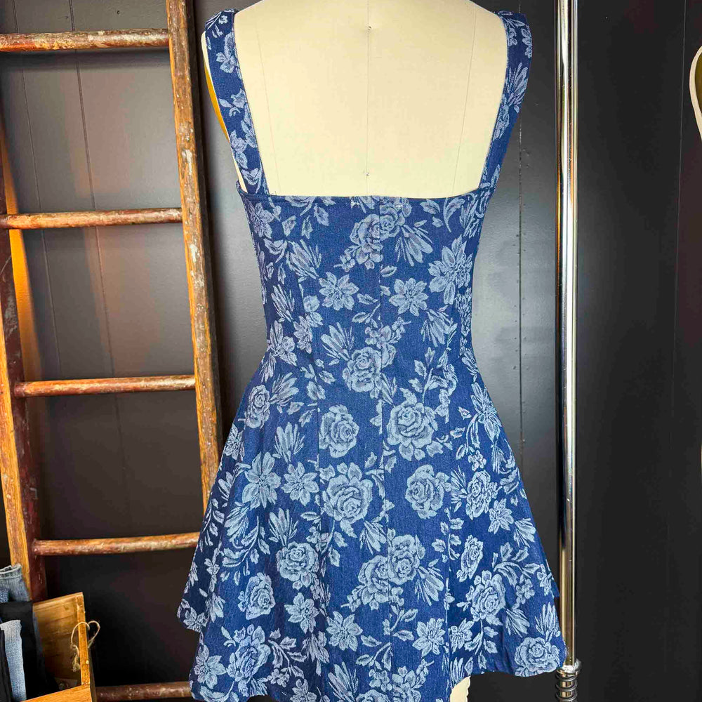 
                      
                        New Floral Jacquard Denim Zip-Up Corset Mini Dress
                      
                    
