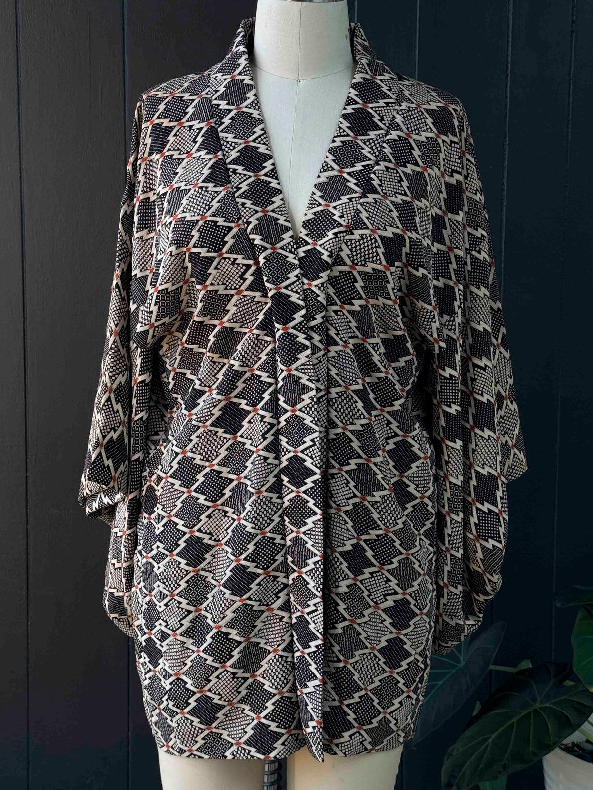 Vintage Silk Brown and Orange Print Kimono - One Size