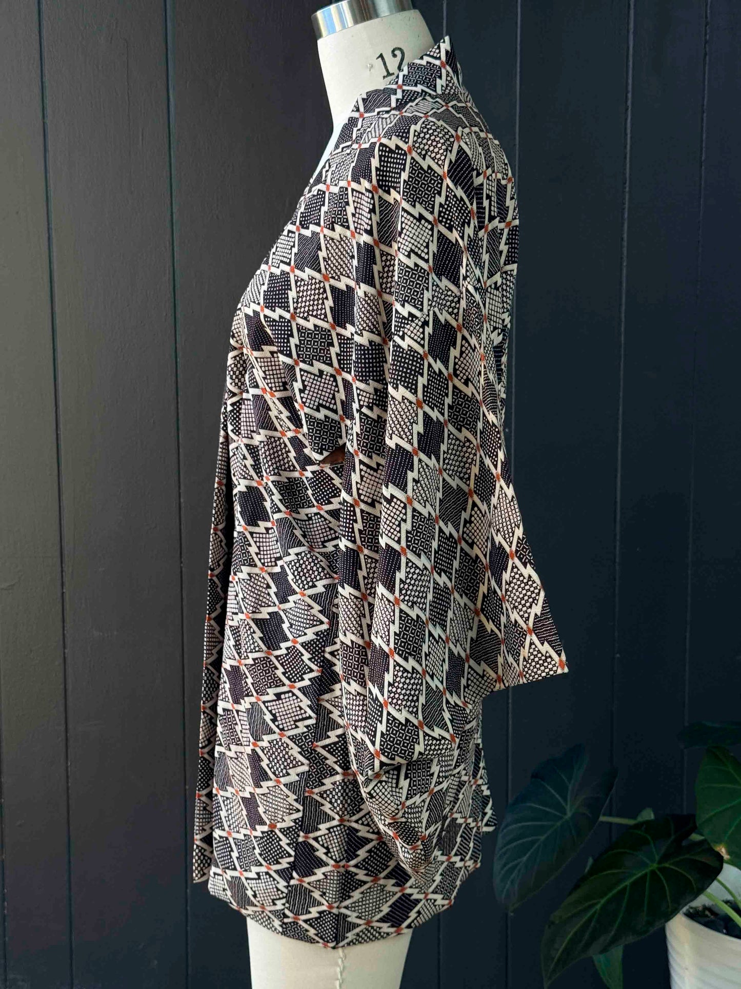 Vintage Silk Brown and Orange Print Kimono - One Size
