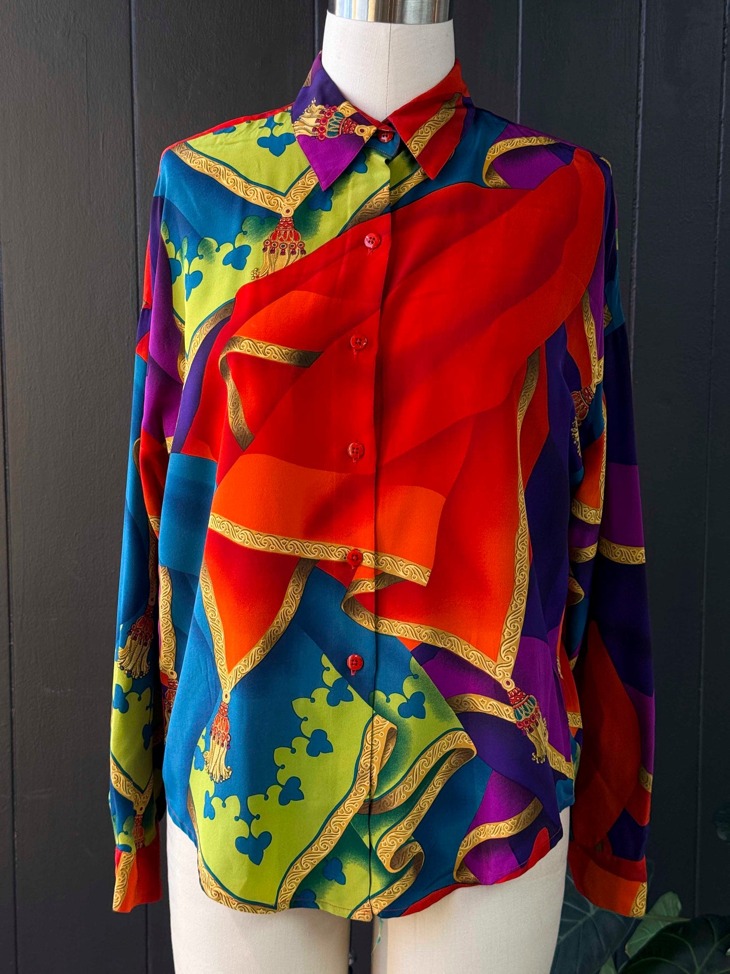 Vintage Ellen Tracy Multicolor Long Sleeve Button Down Shirt - L