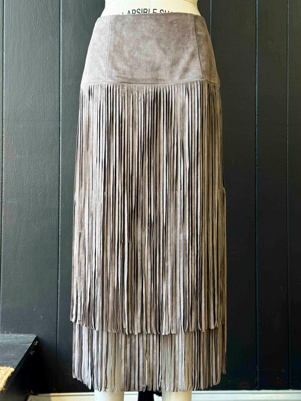 Pre-Loved Mare Mare Grey Faux Suede Fringe Midi Skirt - Size S