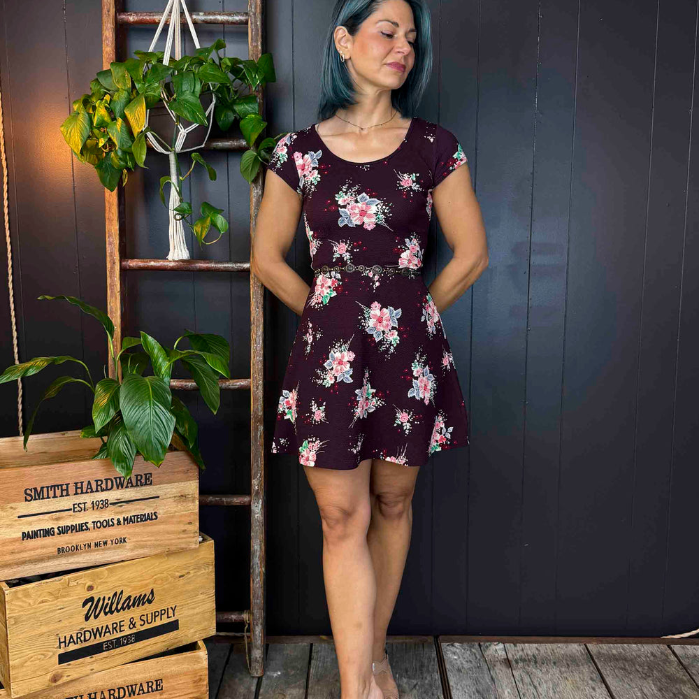 Pre-loved Maroon Floral Mini Dress - Size XS