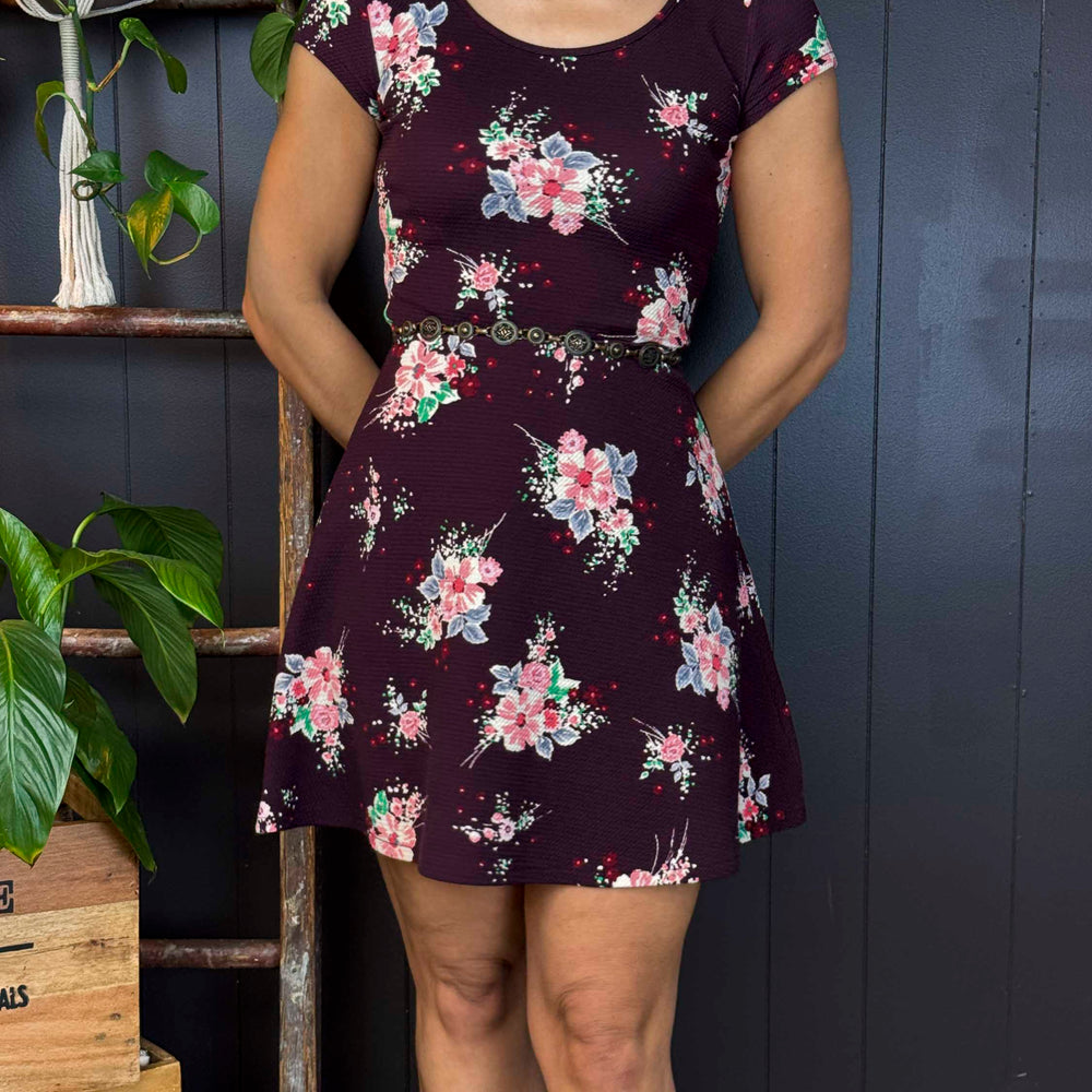 Pre-loved Maroon Floral Mini Dress - Size XS