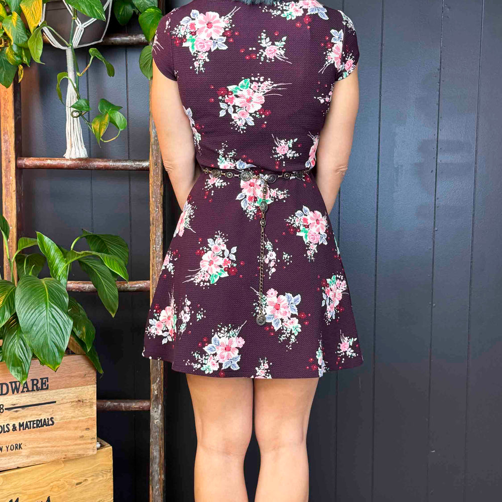 
                      
                        Pre-loved Maroon Floral Mini Dress - Size XS
                      
                    