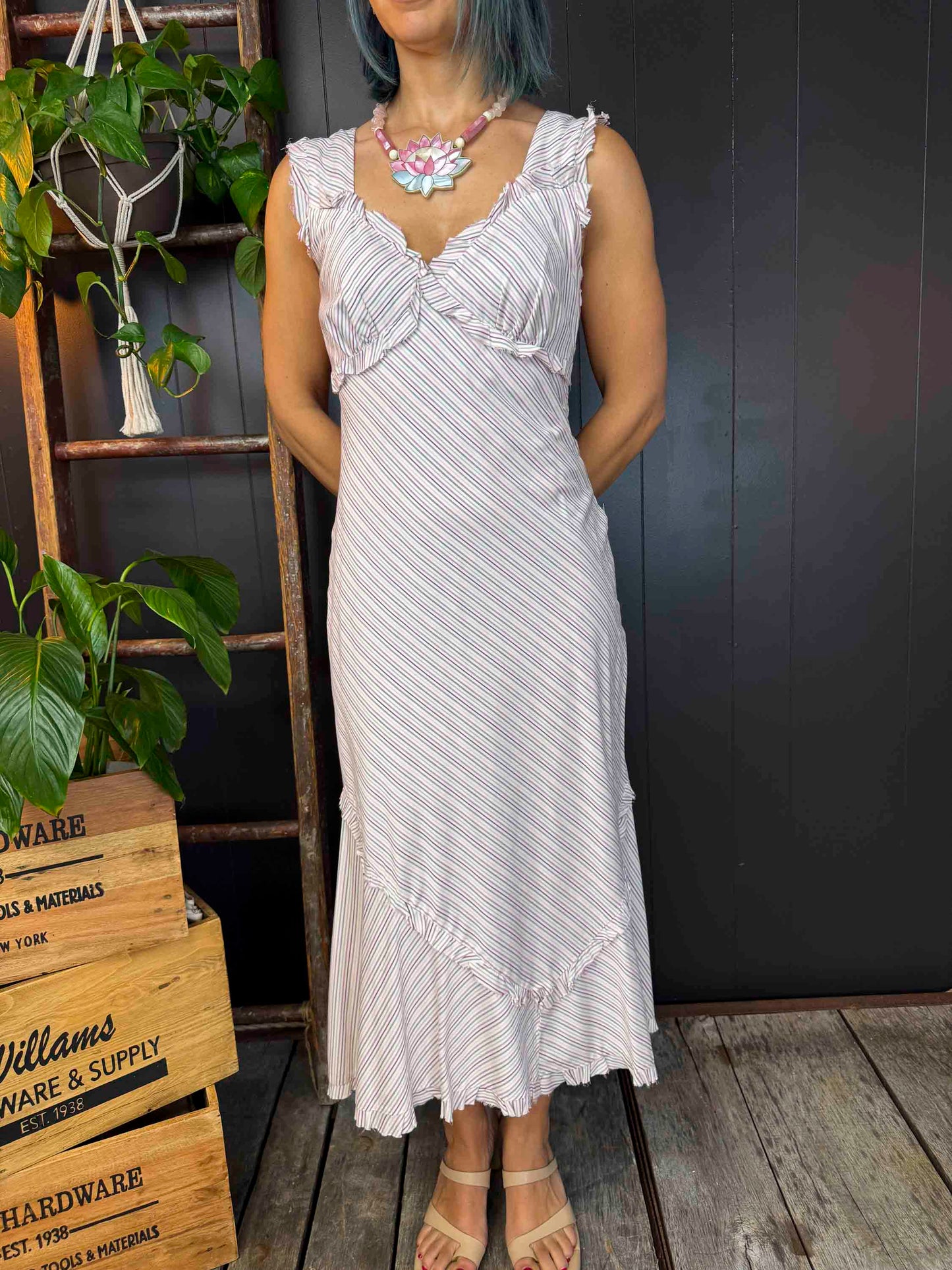 Pre-loved Nicole Miller Striped Ruffle Dress - Size S