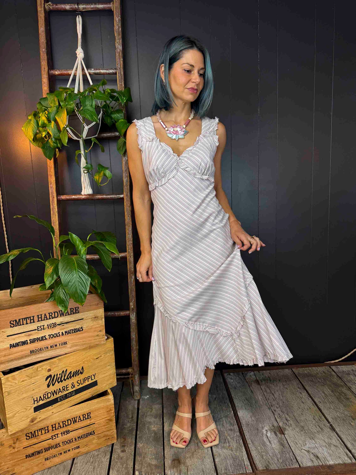 Pre-loved Nicole Miller Striped Ruffle Dress - Size S