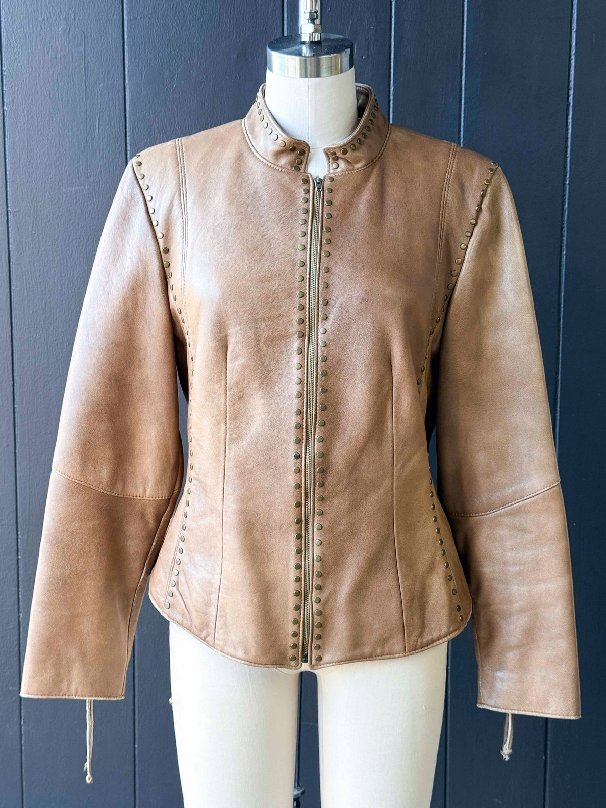 Vintage Double D Ranch Tan Studded Leather Jacket - Size S