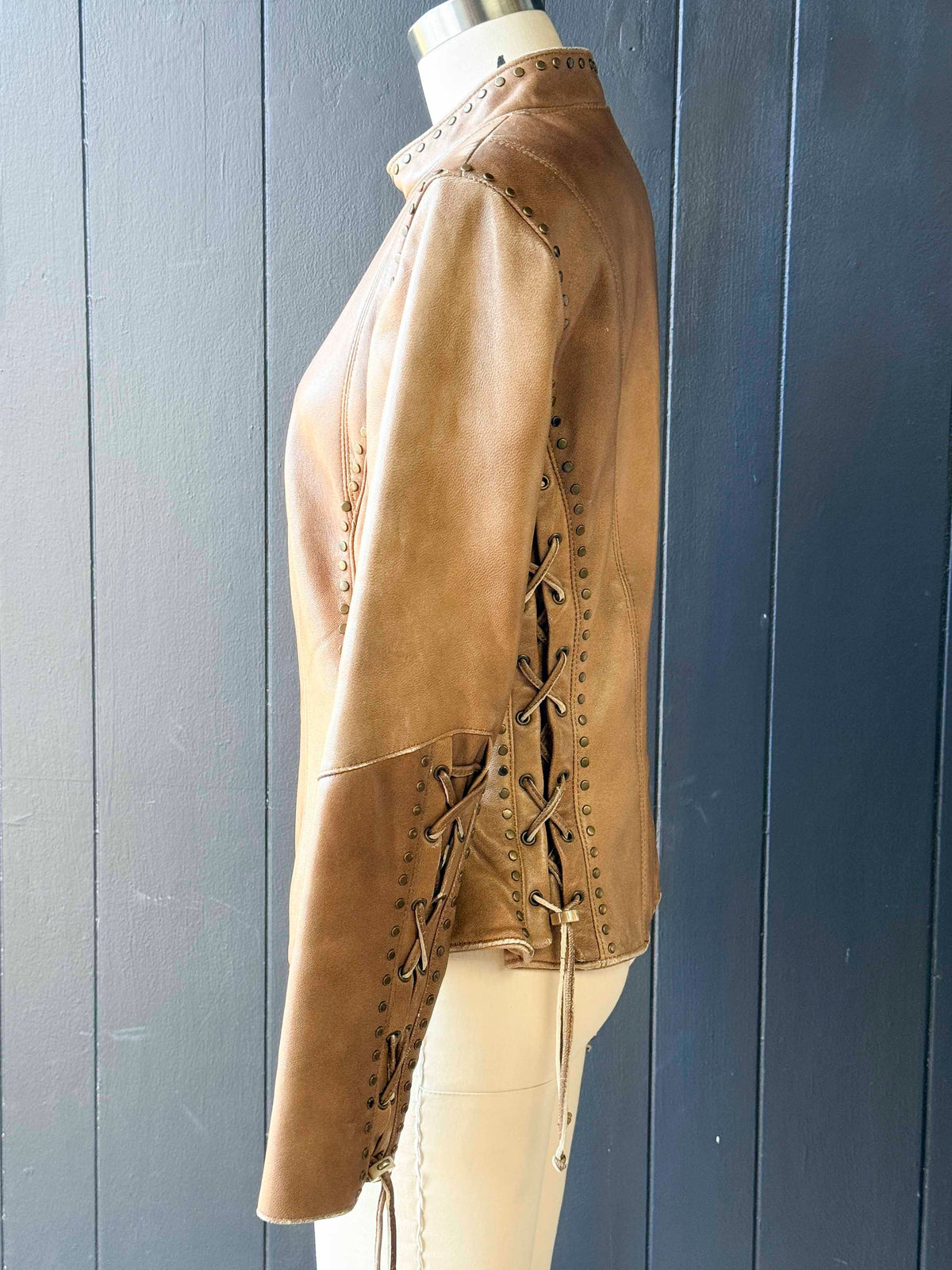 Vintage Double D Ranch Tan Studded Leather Jacket - Size S