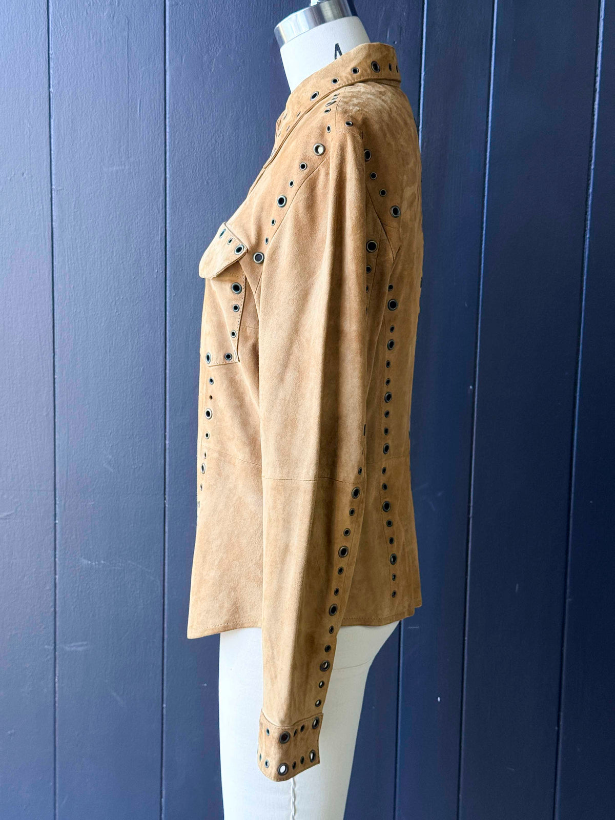 Vintage Trés Jolie Tan Grommet Leather Shirt Jacket - Size S