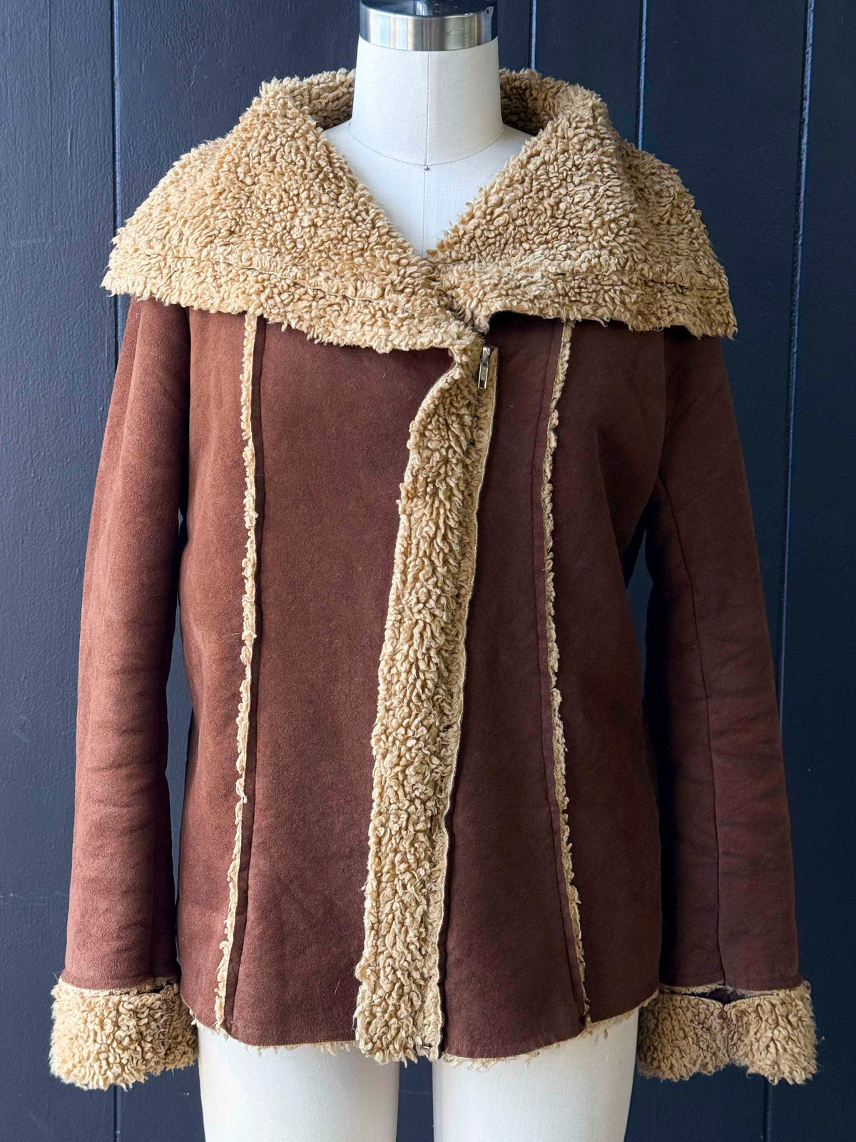 Pre-Loved Velvet Brown Faux Suede Sherpa Lined Jacket - Size S