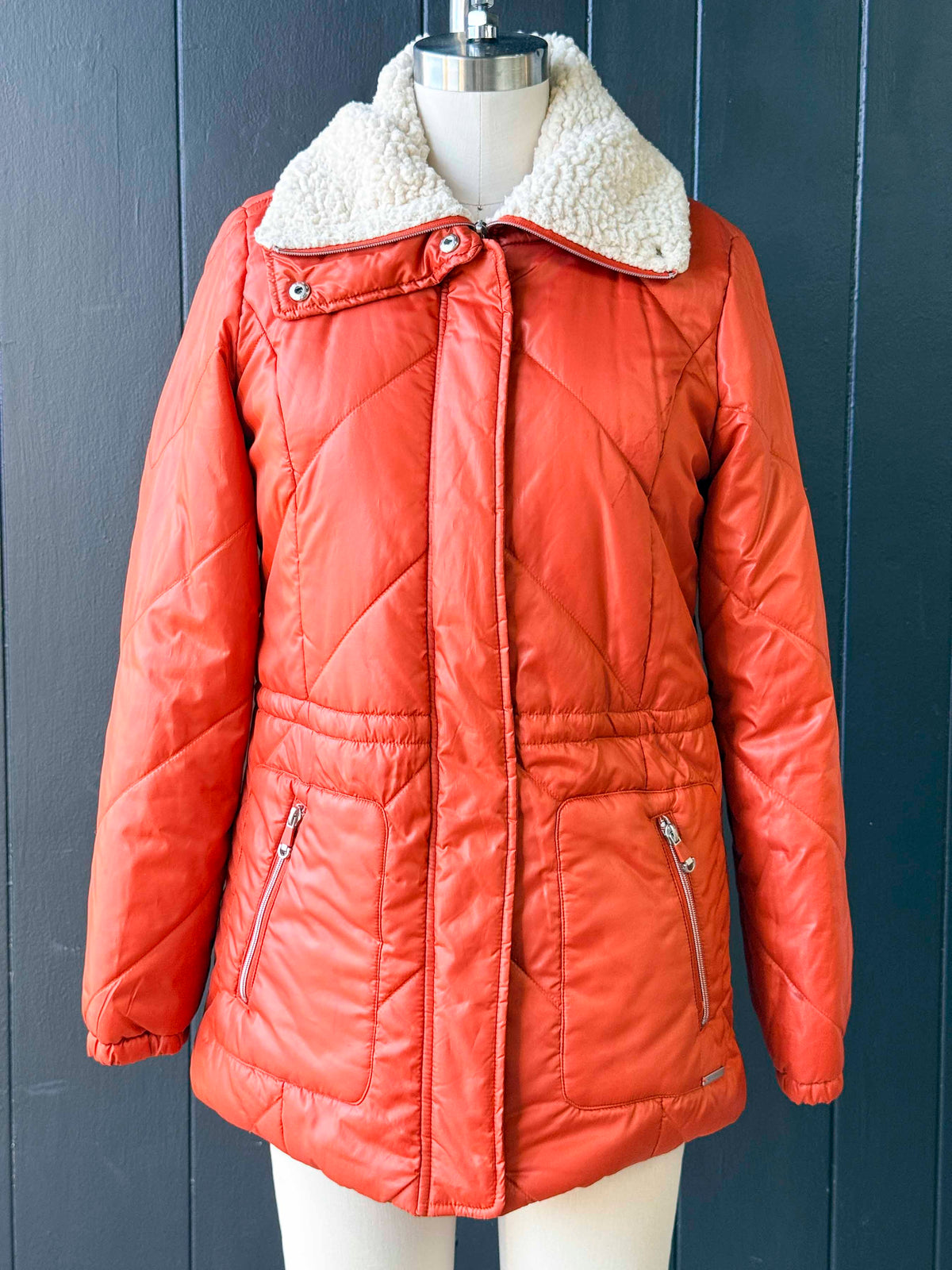 Pre-Loved Kenneth Cole Orange Sherpa Lined Puffer Coat- Size XS