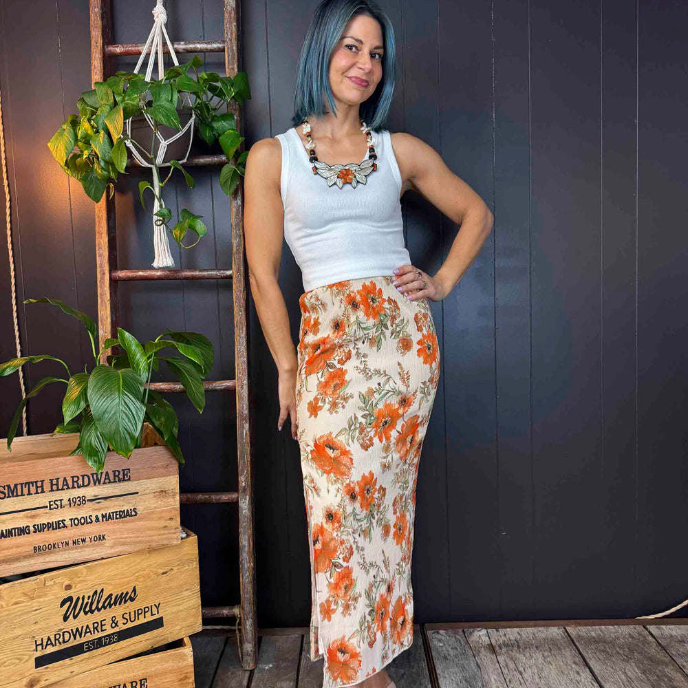 Pre-loved Skirt with Orange Flowers - Size S