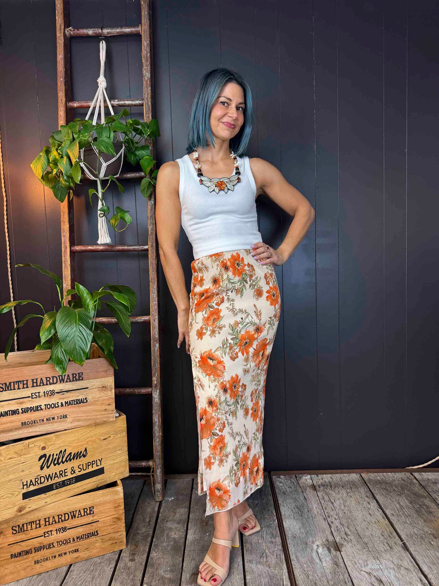 Pre-loved Skirt with Orange Flowers - Size S