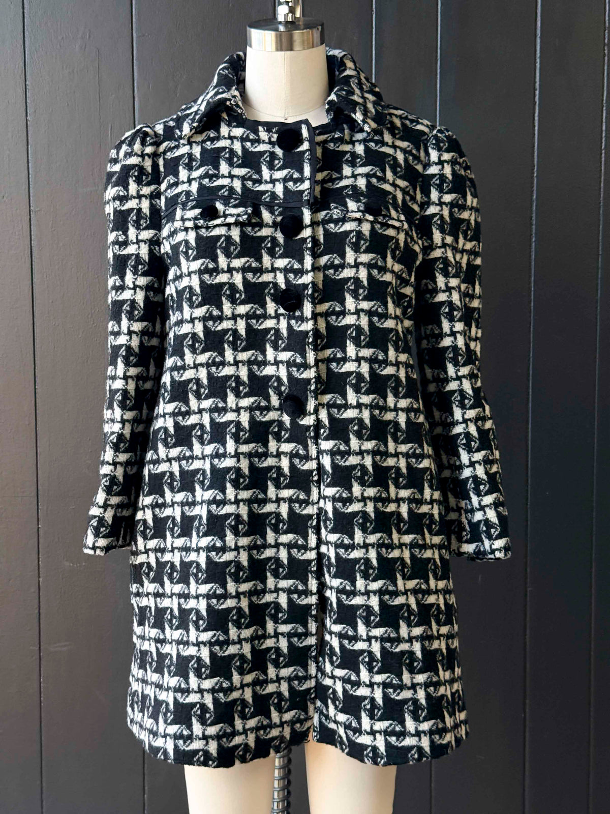 Pre-Loved Juicy Couture Houndstooth Wool Trench Coat - Size M