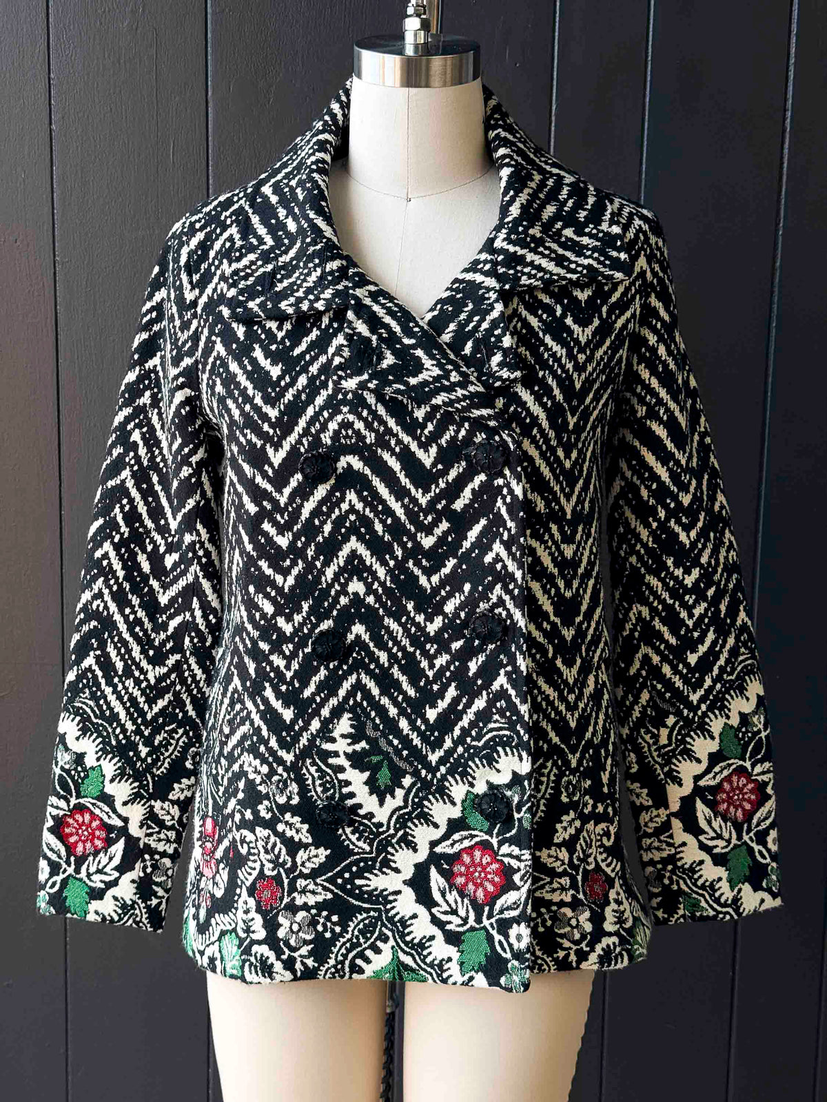 Pre-loved Desigual Black & White Chevron Floral Outerwear - Size M