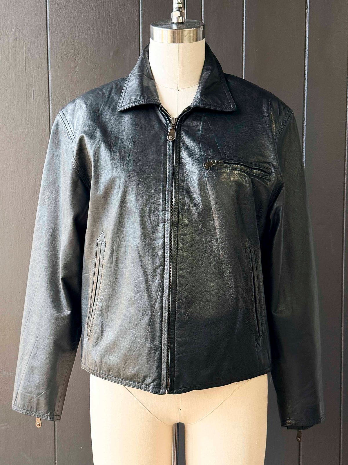 Vintage Black Leather Jacket - Size S