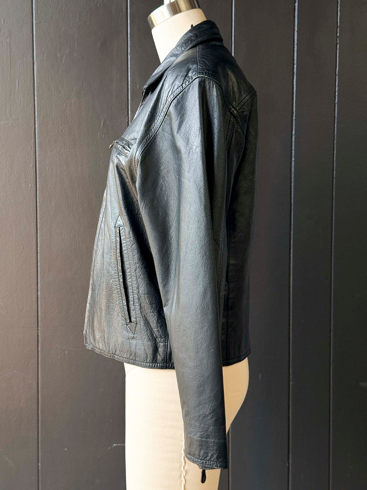 Vintage Black Leather Jacket - Size S