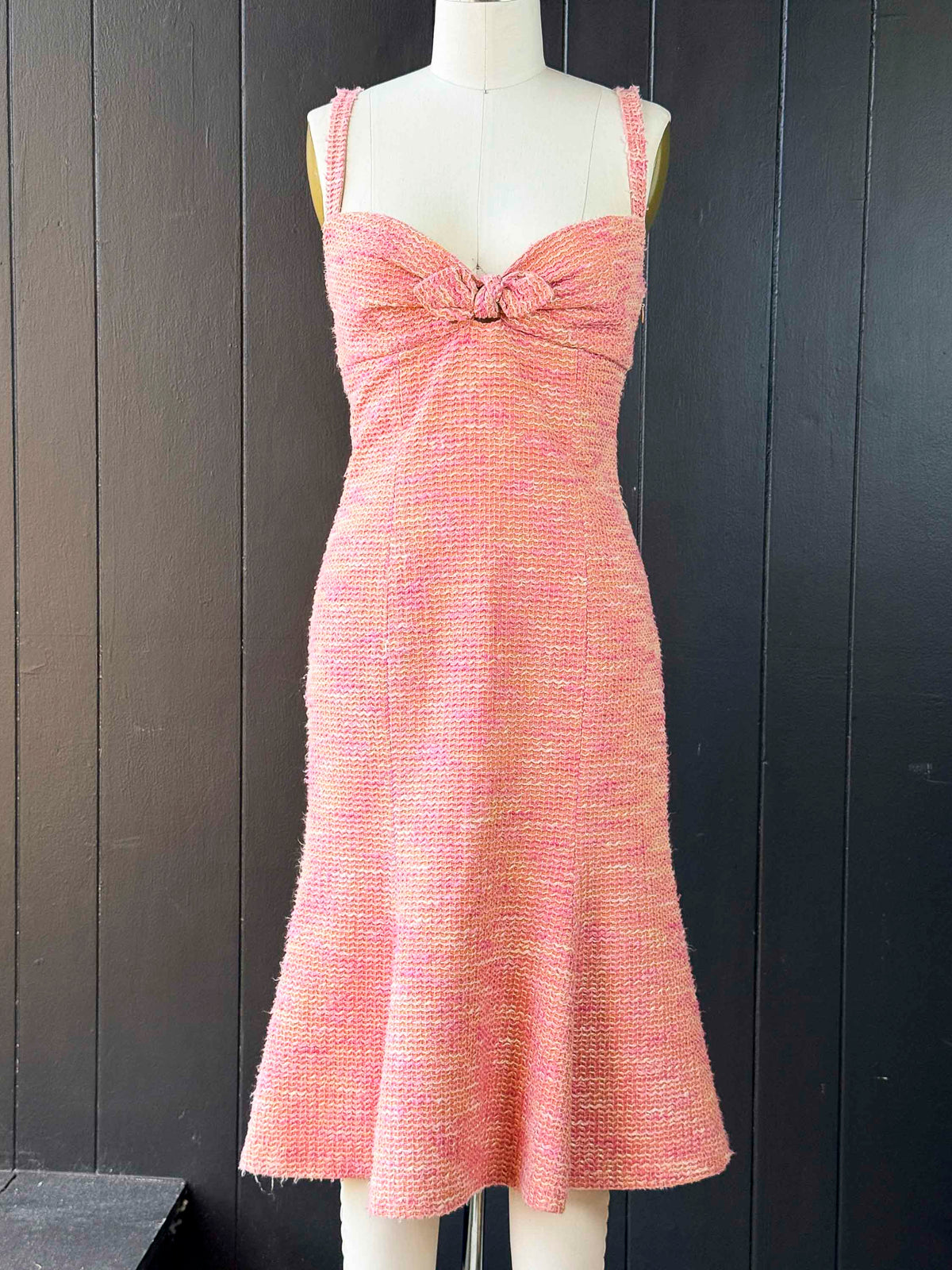Pre-loved Moschino Cheap and Chic Pink Tweed Dress with Bow Accent - Size S