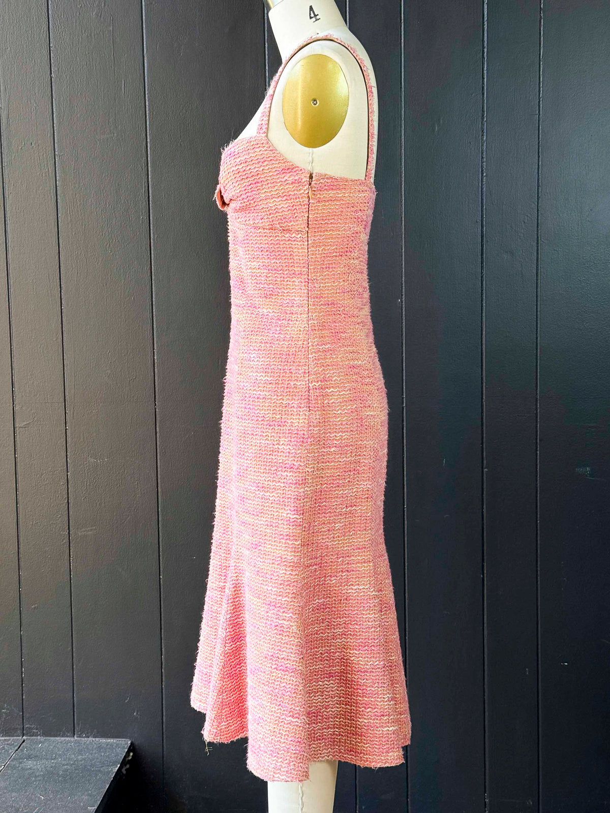 Pre-loved Moschino Cheap and Chic Pink Tweed Dress with Bow Accent - Size S
