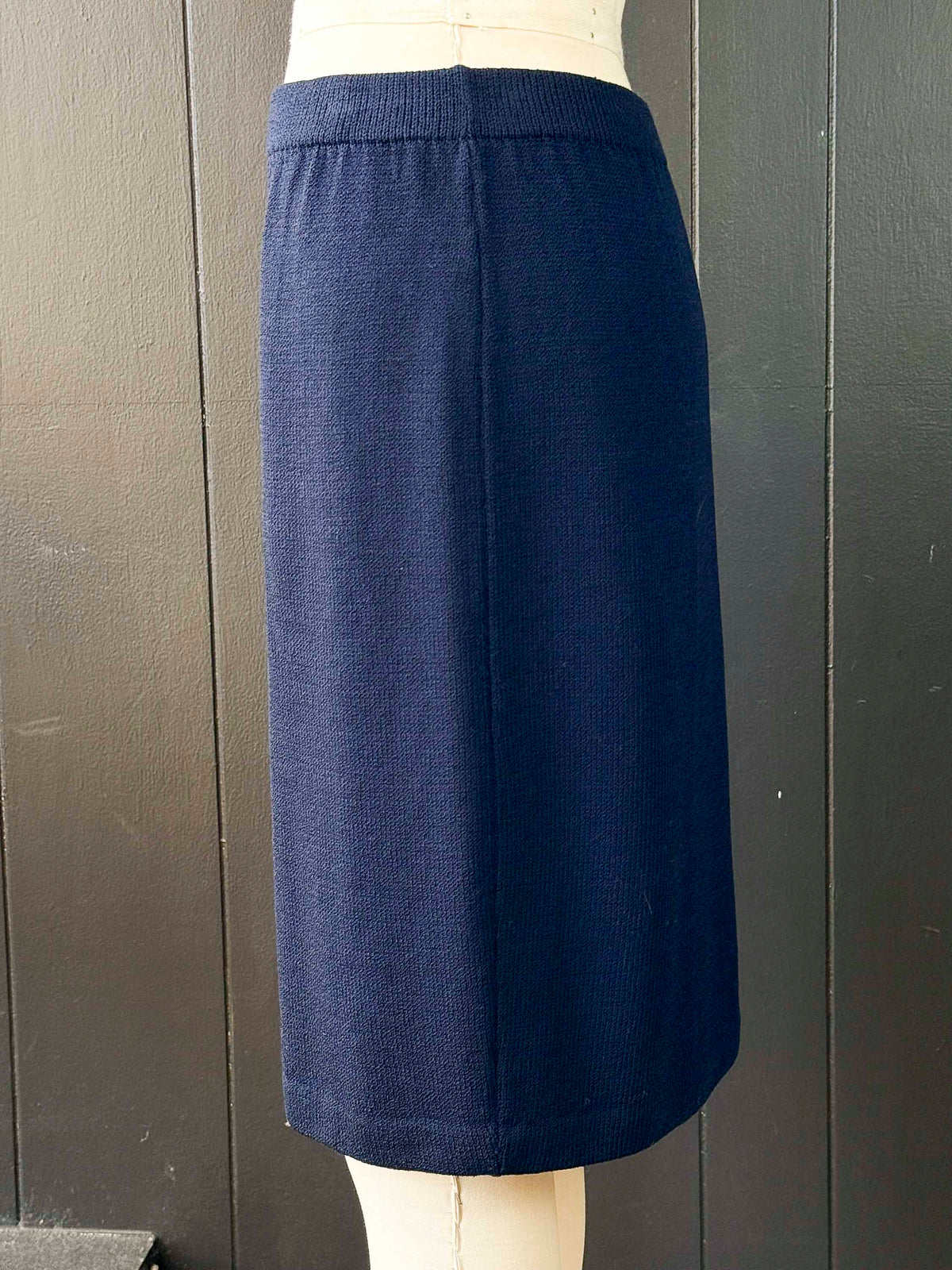 Vintage St. John Navy Blue Knit Midi Skirt - Size S
