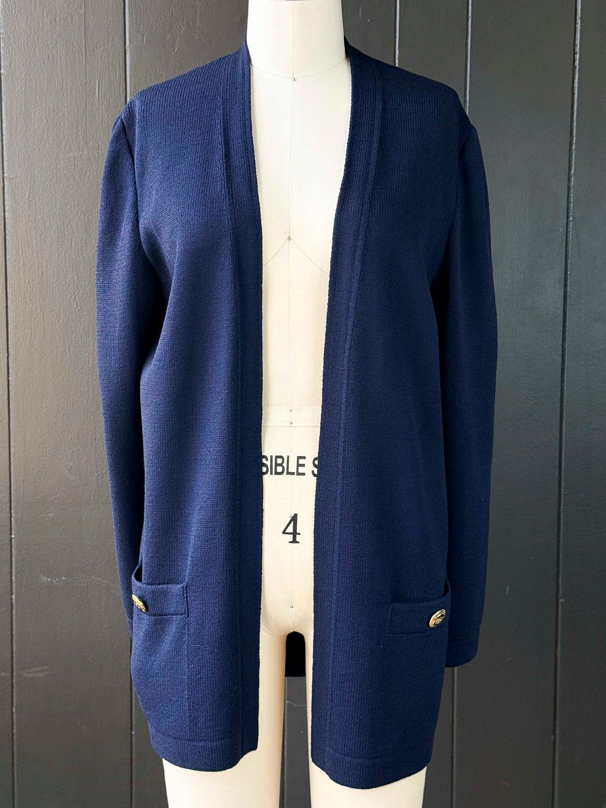 Vintage St. John Navy Blue Long Sleeve Cardigan Sweater - Size S