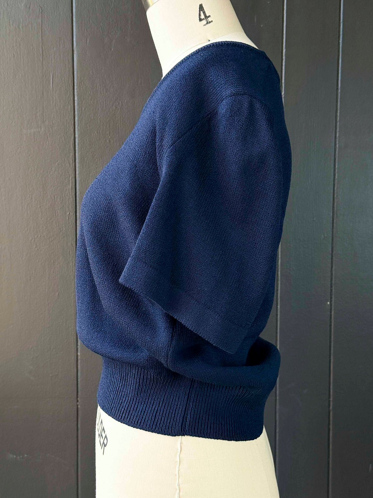 Vintage St. John Navy Blue Short Sleeve Knit Sweater - Size S