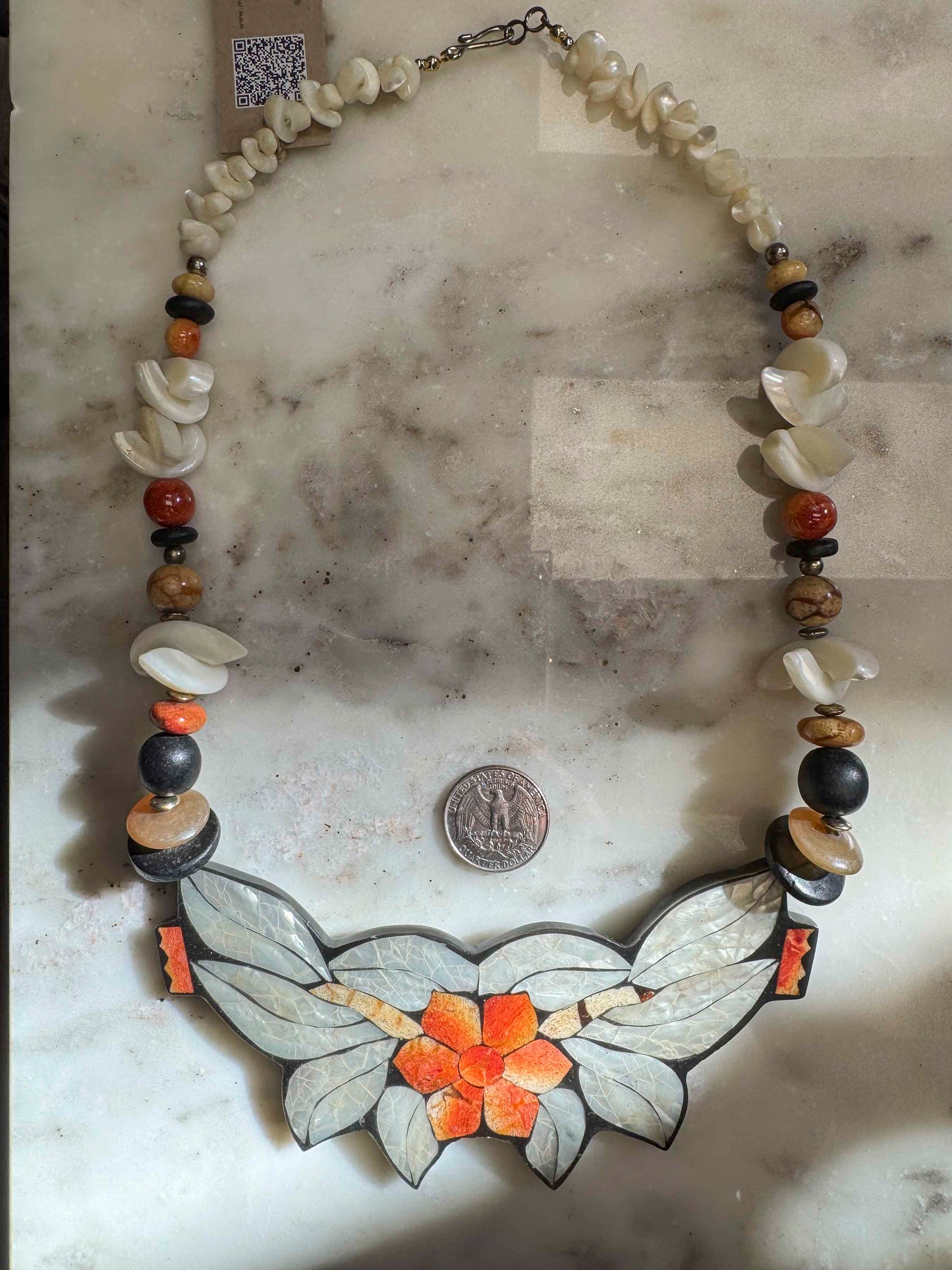 Vintage Mother of Pearl & Stone Necklace