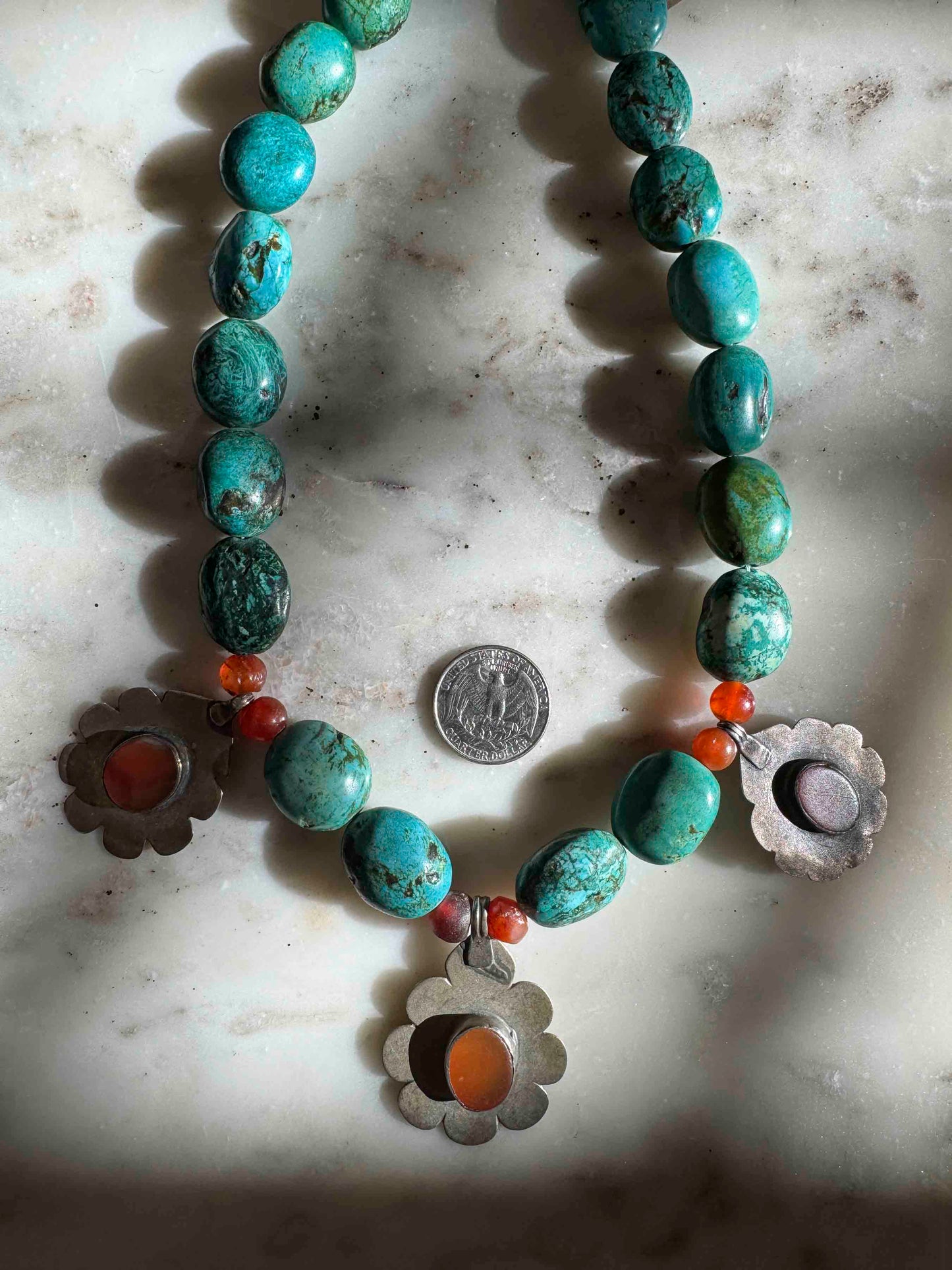 Vintage Turquoise & Amber Medallion Necklace