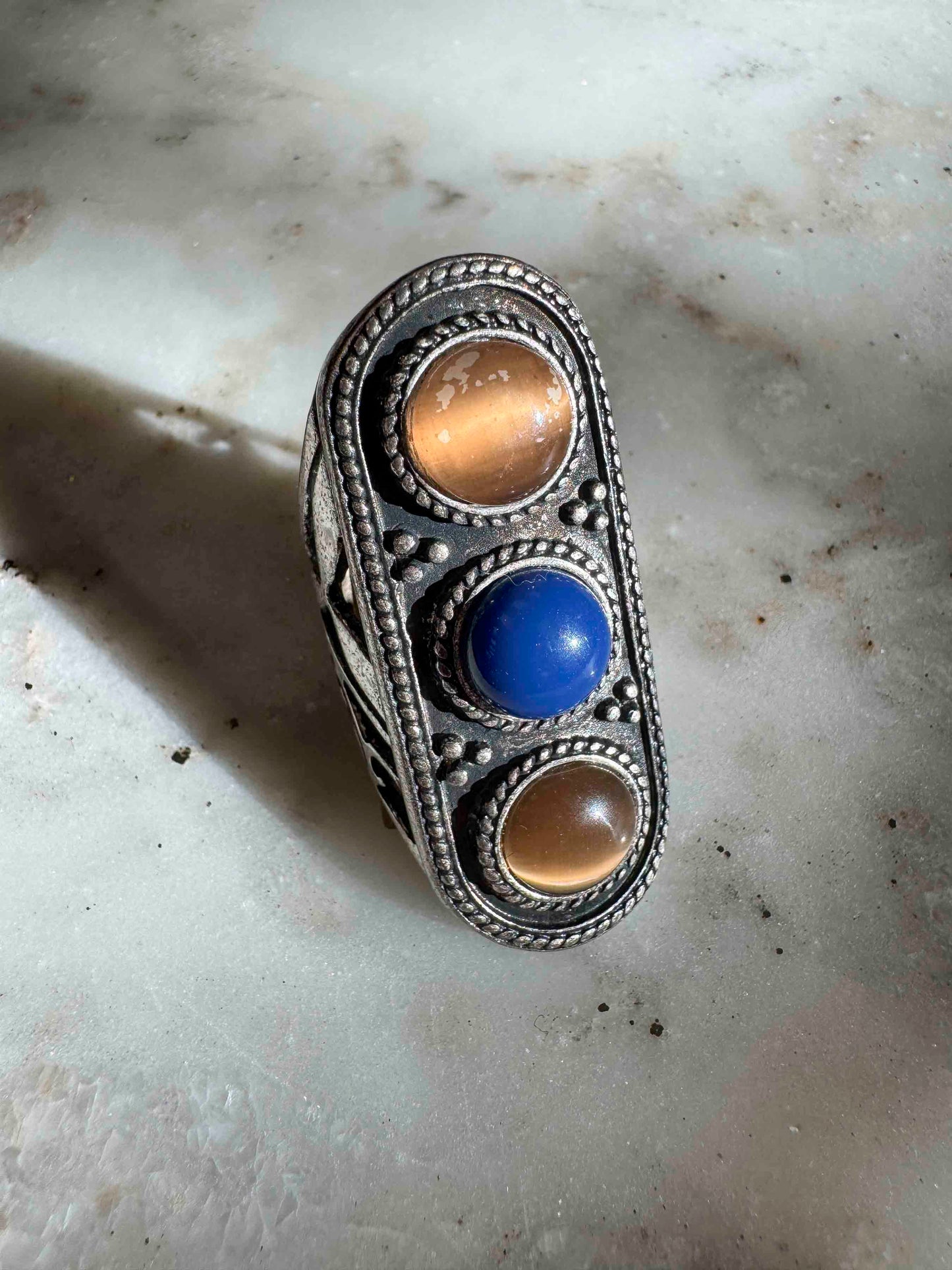 Triple Stone Boho Statement Ring - Size 7